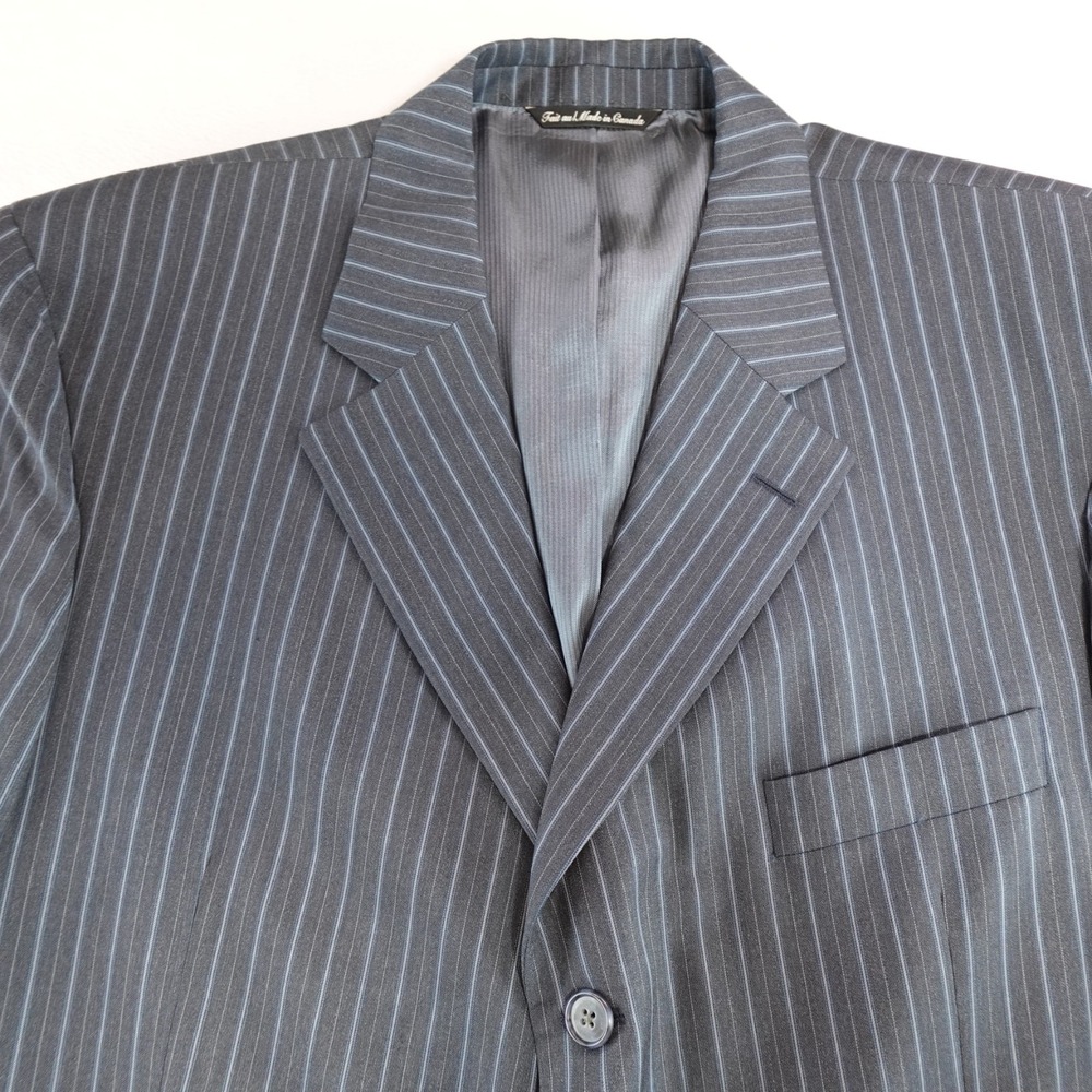 Jack Victor Blazer Mens 44R 100% Wool Blue Vitale CT Pinstripe Three Button Flaw - Picture 2 of 16
